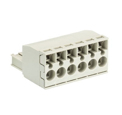 Розетка Wiecon 8213 BFK / 6 TOP K OB - Розеточный разъем, угловой, на кабель, шаг 5,08 мм, 6 полюсов, номинальное сечение: 2,5 мм кв., пружинная фиксация провода, 400V, 12А, без маркировки, цвет: серый, серия 8213 BFK