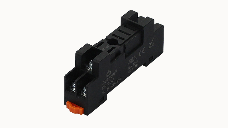 Колодка для реле DSRT05A-3 - Колодка для реле DRPT-1C, 16A, 300V, фиксация провода: с кольцевым наконечником, пластик, цвет: черный, монтаж на DIN рейку