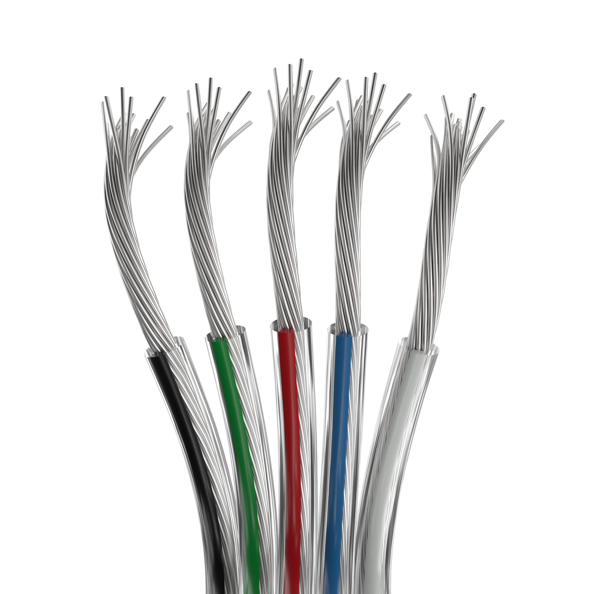 Шлейф питания ARL-22AWG-CLEAR-5Wire-CU 034967 - Шлейф для питания и управления RGBW светодиодными лентами. 5 проводников, калибр проводника 22AWG, сечение проводника 0.31 мм2, проводник из луженой меди, внешняя оболочка из прозрачного ПВХ. Длина кабеля в 