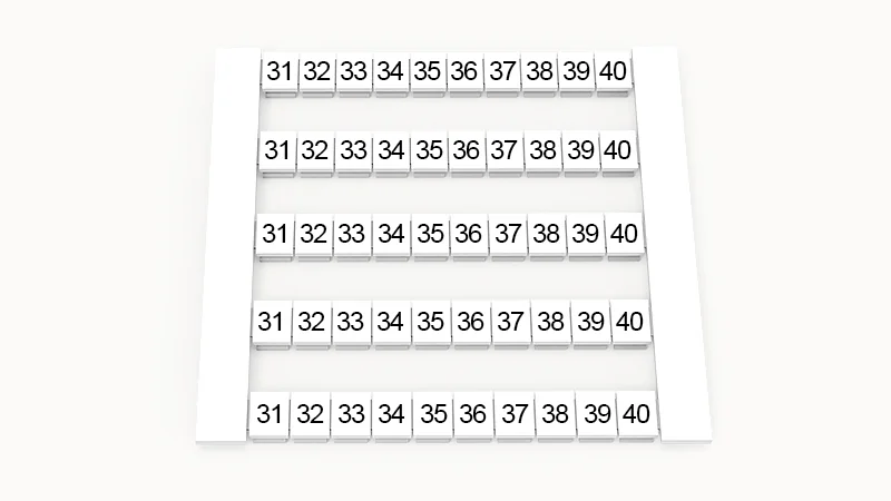 Марк. кассета DEK6-50P-19-21Z(H) - Кассета с шильдиками для клемм WS…, сечением 4 мм кв., боковая, 50 шильдиков, нанесенные символы: 31-40, 5 полосок, с вертикальным расположением, размер шильдика: 5,8х5,5 мм, цвет белый