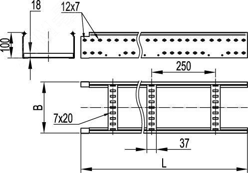 Лоток лестничный 300х100 L3000 сталь 1.5мм LL1030