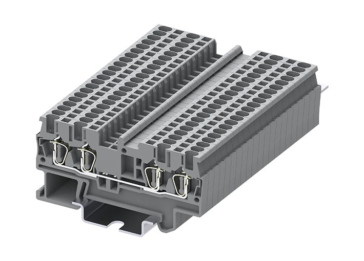 Проходная клемма TC1.5-4-GY - Проходная клемма, 4 точки подключения, тип фиксации провода: пружинный, номинальное сечение: 1,5 мм кв., 17,5A, 500V, ширина: 4,2 мм, цвет: серый, тип монтажа: DIN 35