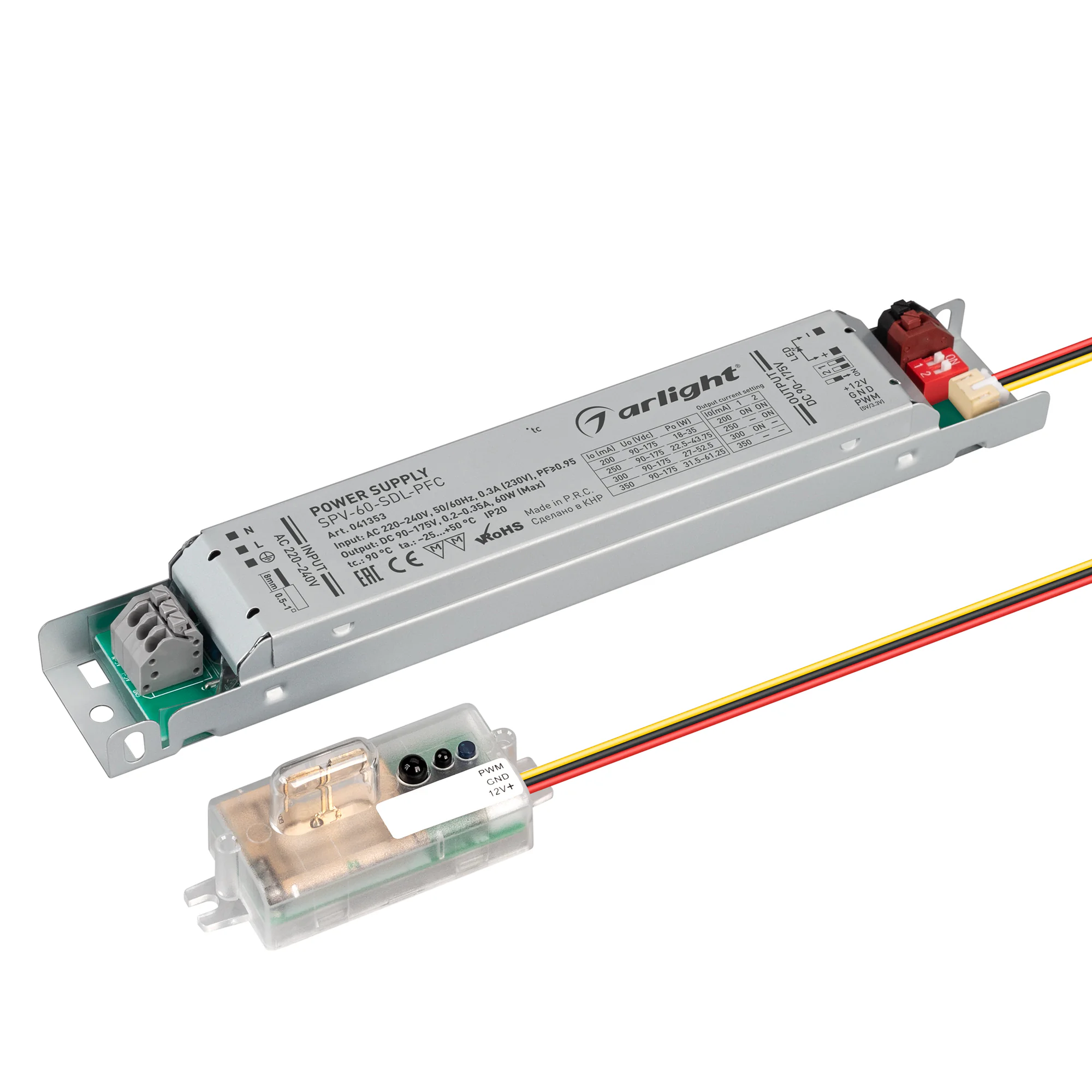 Блок питания SPV-60-SDL-PFC (60W, 90-175V, 0.2-0.35A) 041353 - Регулируемый источник тока с предустановленным сенсором без гальванической развязки для светильников и мощных светодиодов. Входное напряжение 220-240 VAC. Выходные параметры: 90-175В (200/250/