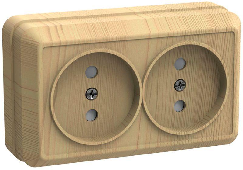 Розетка 2-м ОП Октава 10А IP20 без заземл. сосна ERO20-K03-10-DC