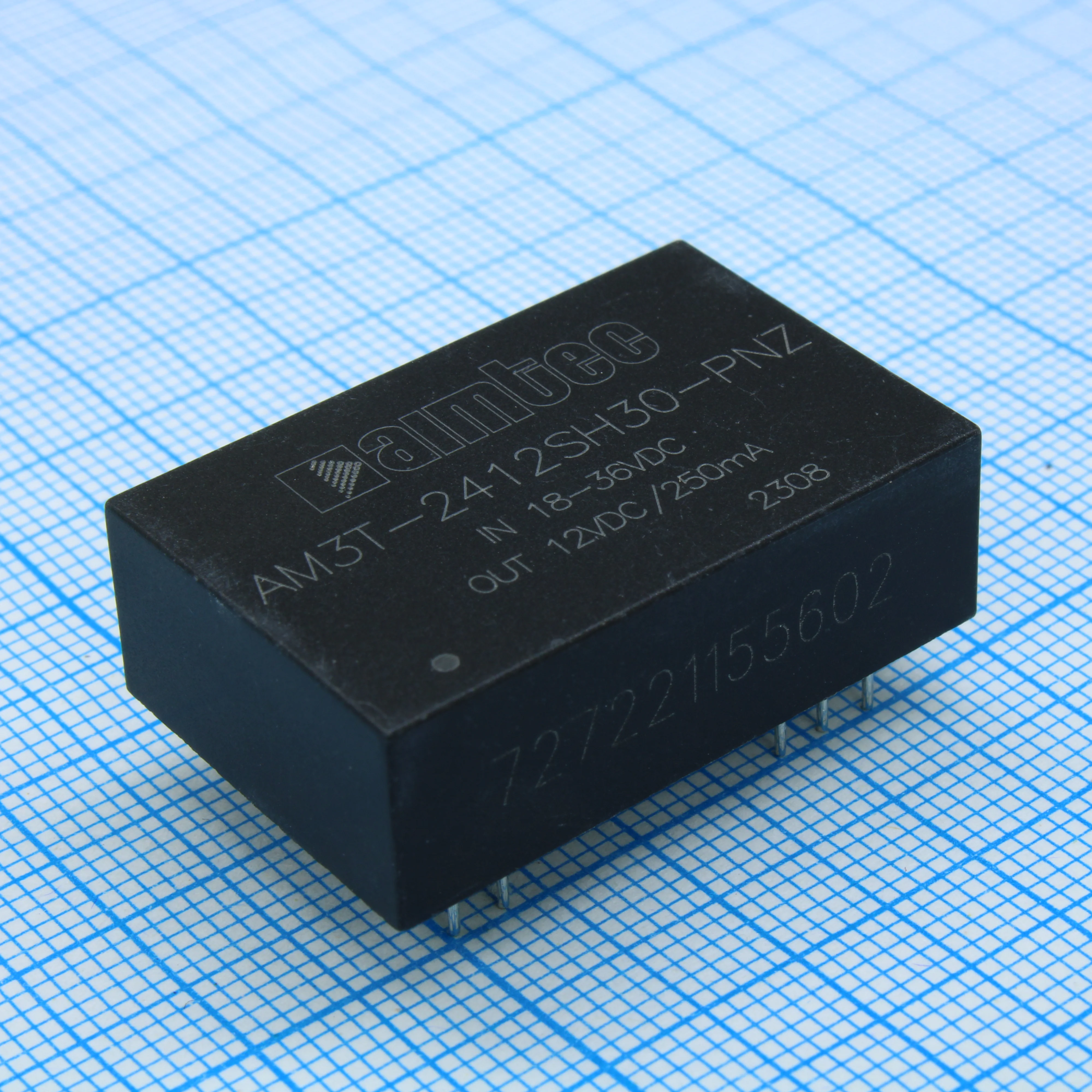 AM3T-2412SH30-PNZ - DC/DC преобразователь 3 Вт  вход 18...36В выход 12В 0.25А  -40°...+85°C КПД 86%  макс. ёмк. нагрузка 2700 мкФ  корпус DIP24, пластик  установка на печатную плату  20.3x31.6x10.2 мм  14 г