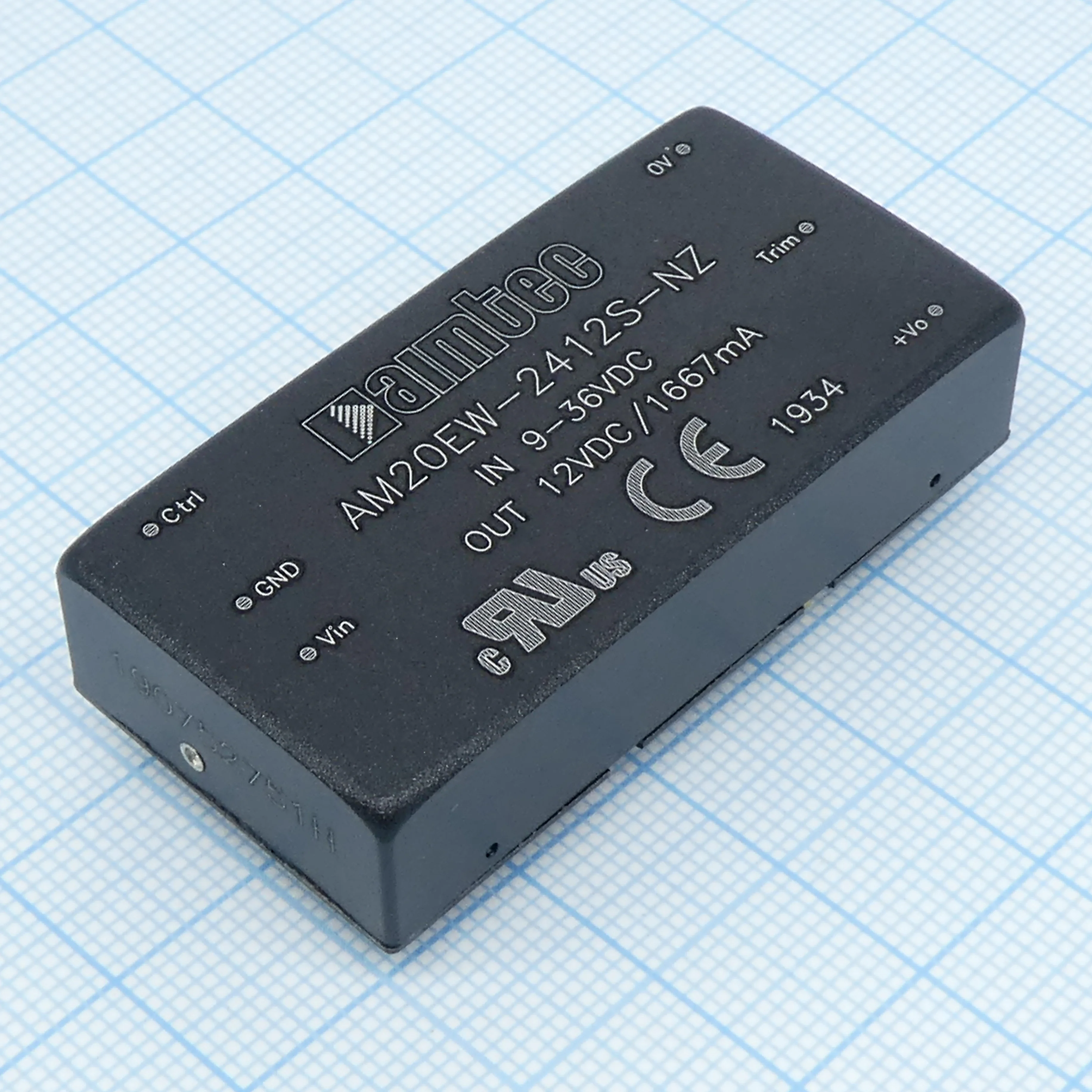 AM20EW-2412S-NZ - DC/DC, 20Вт, вход 9…36В, выход 12В/1.667А, изоляция 1500В DC, КПД 89%, максимальная емкостная нагрузка не более 1600мкФ, вход On/Off, 2x1", 50.8x25.4x11.8мм, -40…85°C, металл