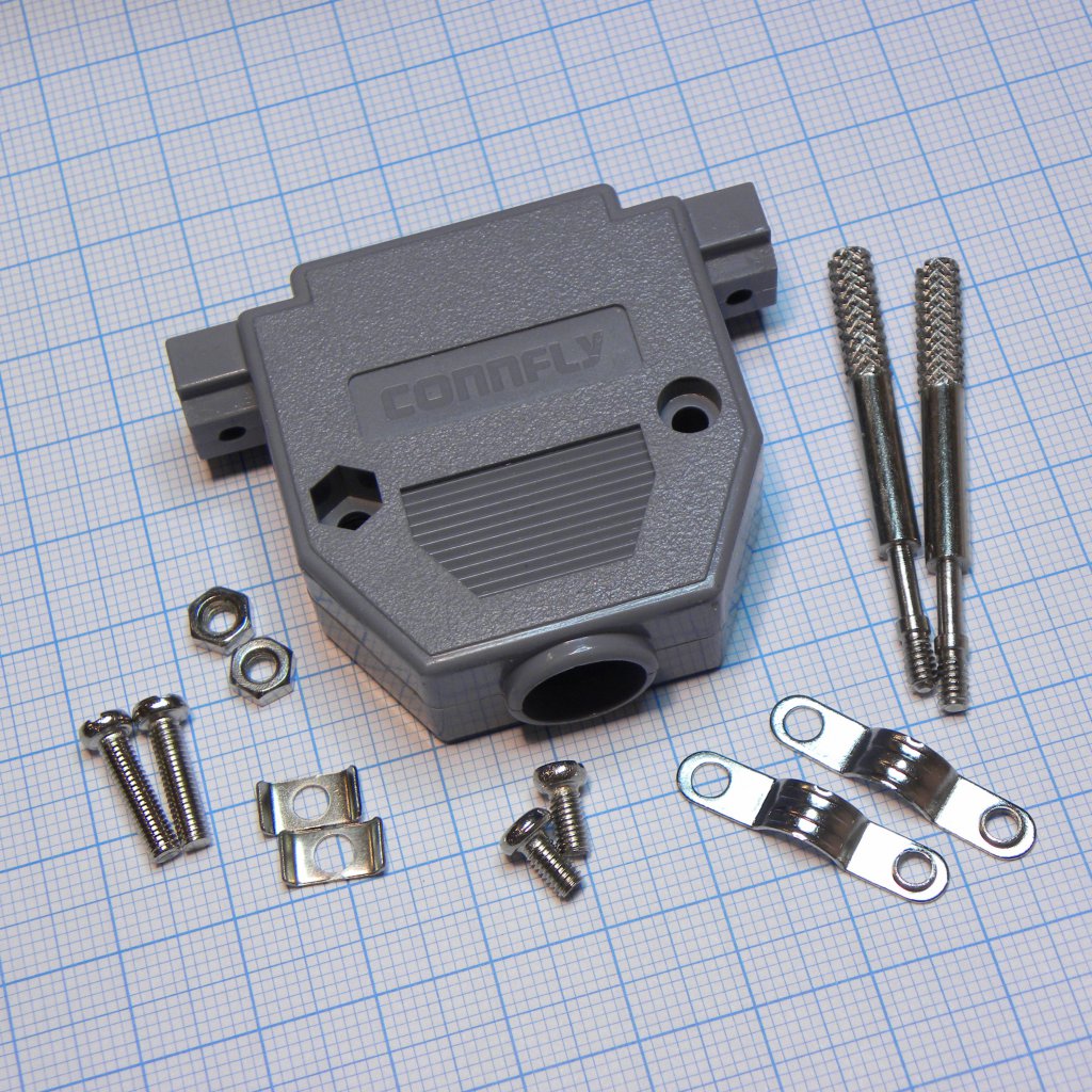 DS1045-25AP1L1-A - Кожух для D-SUB разьема 25 pin с удлиненными винтами, пластик, серый