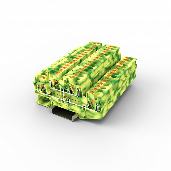 Заземляющая клемма UPT-4/2PE - Заземляющая этажная клемма, тип фиксации провода: Push-in, номинальное сечение: 4 мм кв., 500V, ширина: 6,2 мм, цвет: желто-зеленый, тип монтажа: DIN35