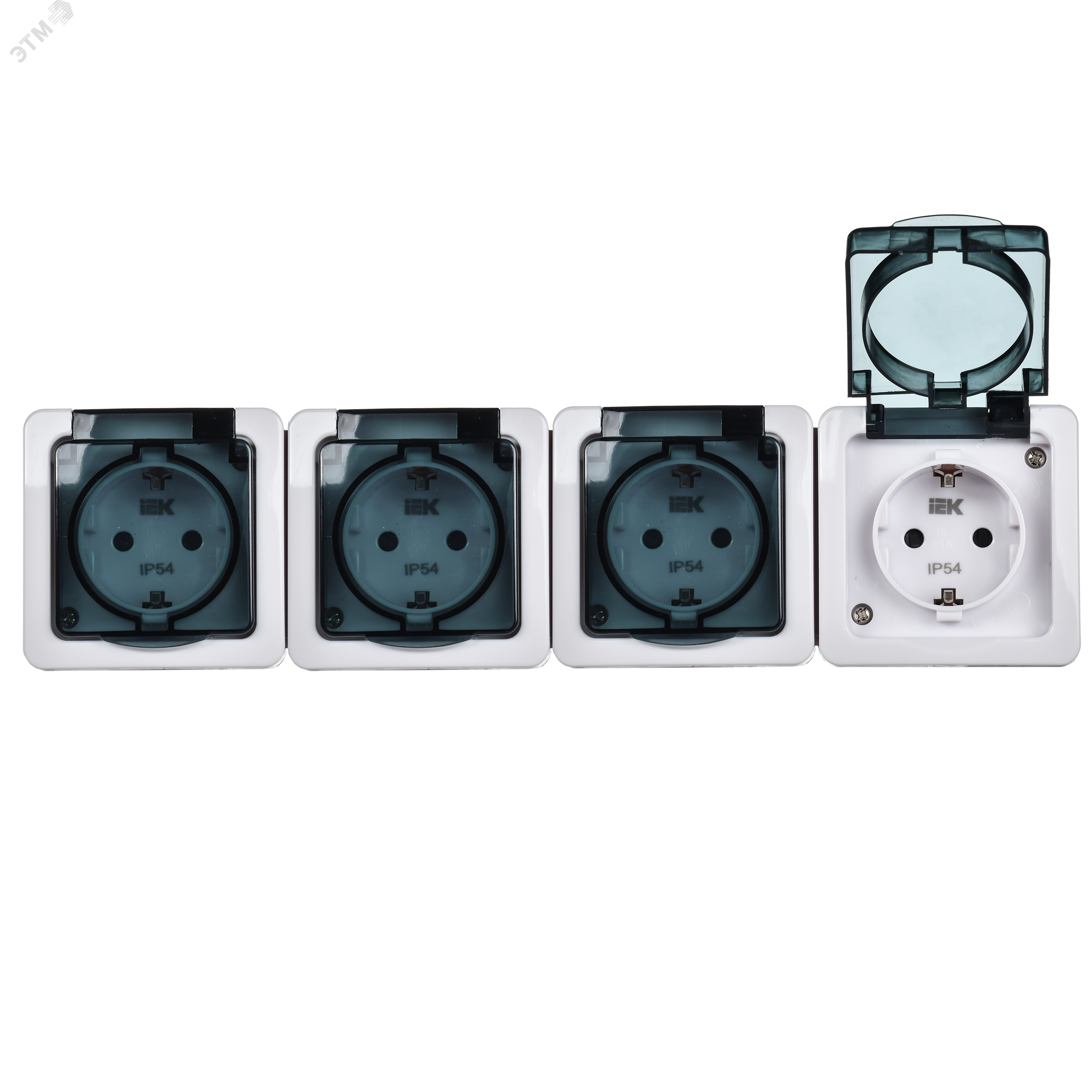 Розетка 4-м ОП Гермес Plus РСб24-3-ГПБд 16А IP54 с заземл. с дым. крышкой бел. ERMP42-K03-16-54-EC