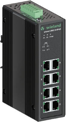 Коммутатор WIENET UMS 8-4POE-W - Коммутатор серии WieNet, неуправляемый, 8 портов RJ45 скорость передачи 10/100 MBit/s, 4 порта PoE, номинальное напряжение: 24-48 VDC, монтаж: на DIN рейку, материал корпуса: алюминий