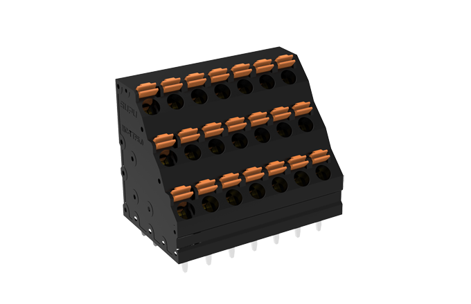 Розеточный разъем на плату MC-TTP5.0A30P-BK - Клемма, 3 этажа, 45 град., на плату, шаг: 5.0 мм, 10x3 полюсов, фиксация провода Push-In исполнение: стандартное, 320V, 17,5A, цвет: черный