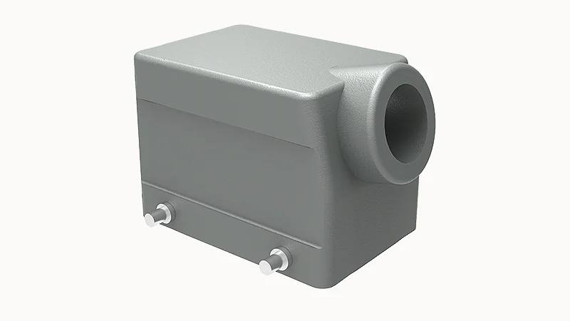 Крышка разъема D32A-SE-4g-PG21 - Крышка разъема на кабель, типоразмер 32A, стандартное исполнение, с уплотнителем, 1 отверстие с резьбой для кабельных вводов PG21, с боковым расположением, без защелок (упоры для двух защелок), материал корпуса: алюминиевы
