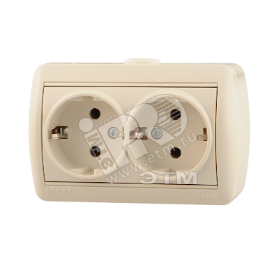 Розетка 2-м ОП Nata 16А IP20 с заземл. керамика крем. 710-0300-127
