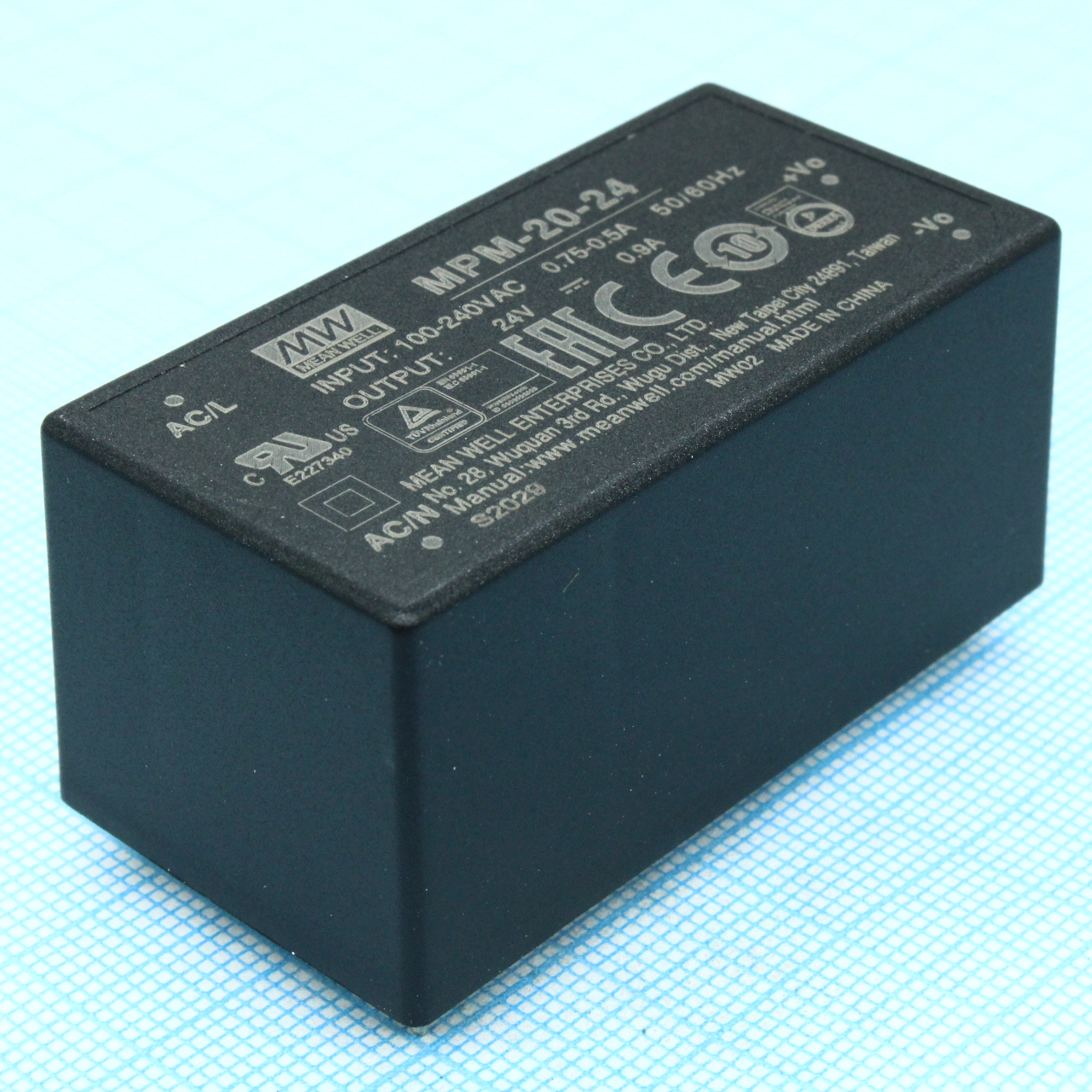 MPM-20-24 - AC-DC med, 21.6Вт, вход 80...264В AC 47...440 Гц, выход 24В/0.9А, изоляция 4000В AC, на плату, 52.4х27.2х24мм, -40...+85°C