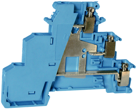 Трехуровневая клемма UKJ-DKD1.5-PV(BU) - Этажная клемма, 3 этажа, тип фиксации провода: винтовой, номинальное сечение: 1,5 мм кв., 8A, 250V, ширина: 6,2 мм, цвет: серый тип монтажа: