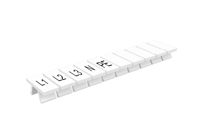 Маркировка 305801/L1.L2.L3.N.PE - Маркировочные шильдики для клемм TU/TP/TC, сечением 2,5 мм кв., 10 шильдиков, нанесенные символы: L1.L2.L3.N.PE, с горизонтальным, расположением, цвет белый