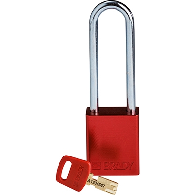gws150332 - Замок SafeKey алюминиевый со стальной дужкой, высота дужки – 76 мм, диаметр дужки – 6.4 мм, алюминиевый корпус, размеры корпуса – 46х38х19 мм, цвет – красный, 1 шт/упак
