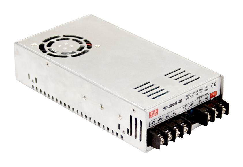 SD-500H-12 - DC-DC, 480Вт, Uвх=72…144В, Uвых=12В/40А, изоляция 2000В DC, рег.вых 11…15В, в кожухе 215х115х50мм, -20°С…+60°С