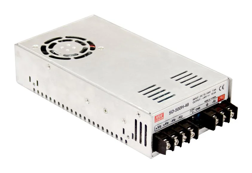 SD-500H-48 - DC-DC, 504Вт, Uвх=72…144В, Uвых=48В/10.5А, изоляция 2000В DC, рег.вых 46…60В, в кожухе 215х115х50мм, -20°С…+60°С