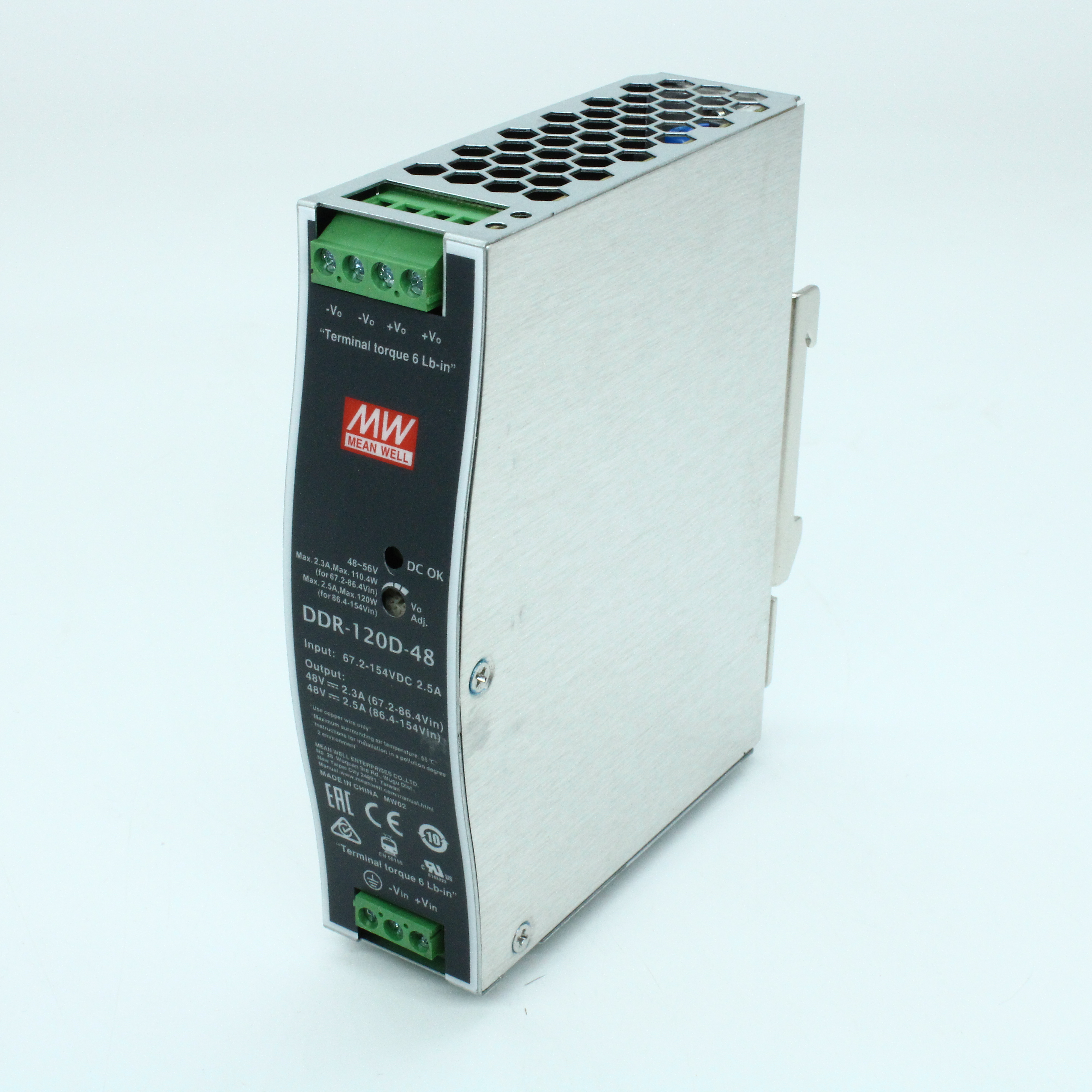 DDR-120D-48 - DC-DC, 120Вт, вход 67.2…154В DC, выход 48В/2.5А, изоляция 4000В DC, в кожухе на DIN-рейку, 32х125.2х102мм, -40...+70°С