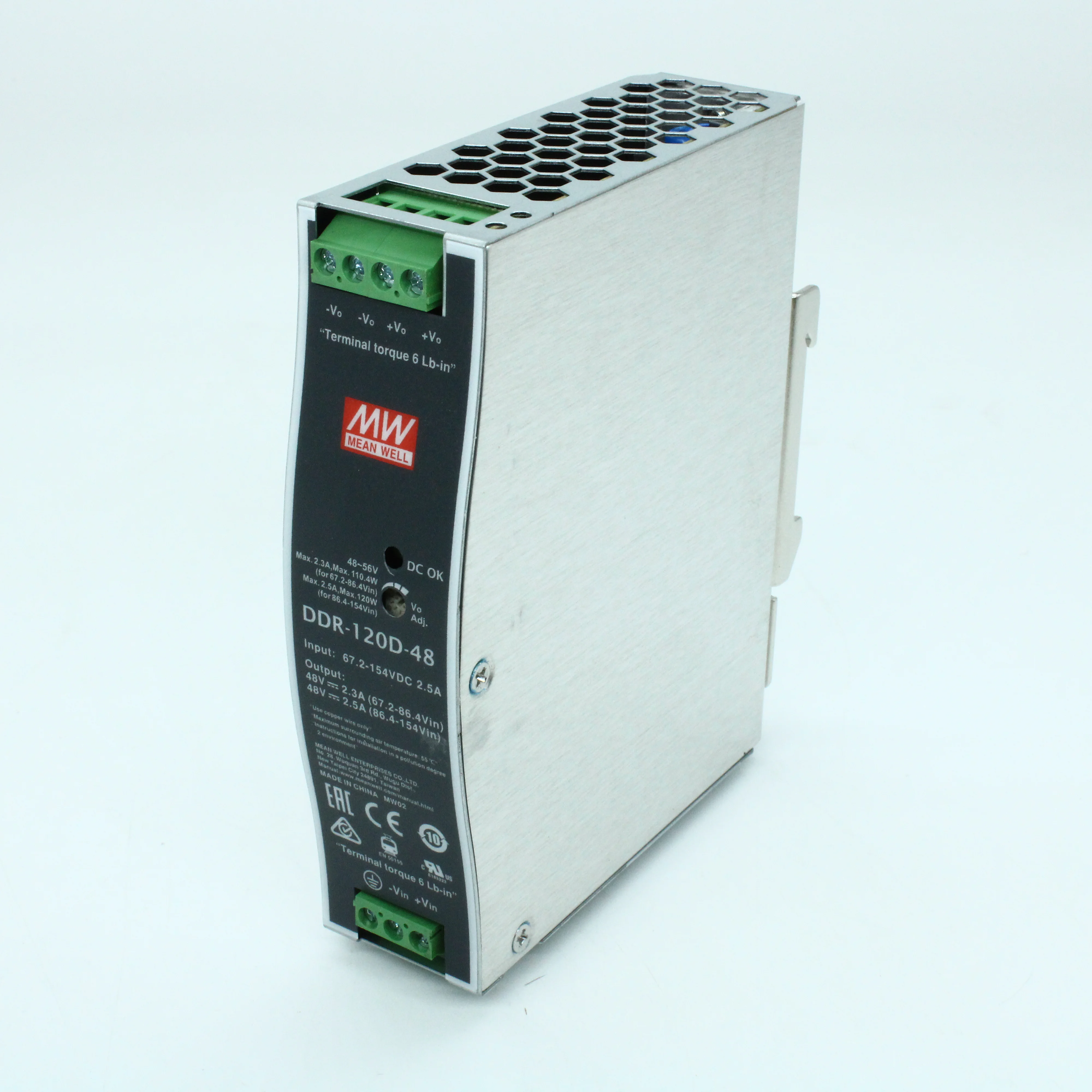 DDR-120D-48 - DC-DC, 120Вт, вход 67.2…154В DC, выход 48В/2.5А, изоляция 4000В DC, в кожухе на DIN-рейку, 32х125.2х102мм, -40...+70°С