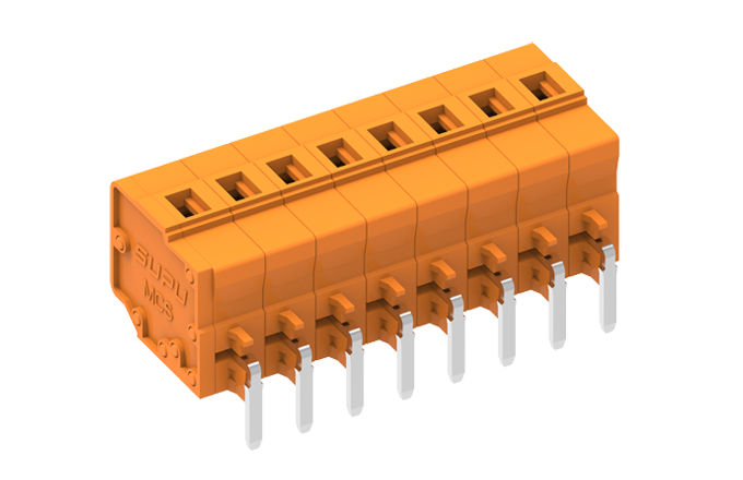 Розеточный разъем на плату 458445 - Клемма, горизонтальный подвод кабеля, на плату, шаг: 5.08 мм, 15 полюсов, фиксация провода пружинная, исполнение: стандартное, 320V, 12A, цвет: оранжевый
