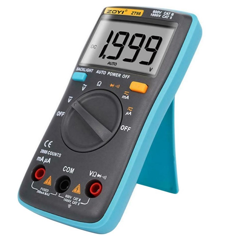 ZT-98 - Мультиметр для измерения постоянного (DC) и переменного (AC) напряжения, постоянного (DC) и переменного (AC) тока, сопротивления, проверки диодов и целостности цепи.