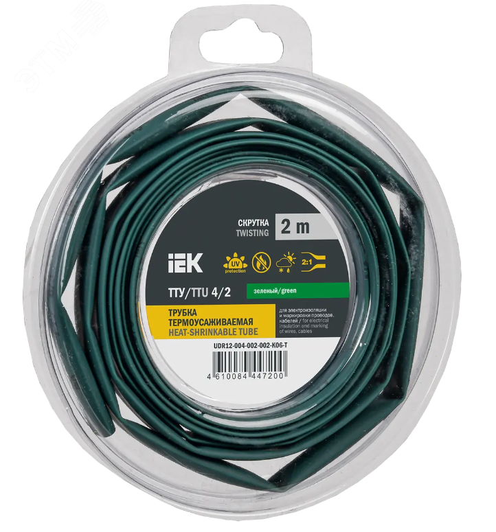 Трубка термоусадочная ТТУ нг-LS 4/2 зел. (уп.2м) UDR12-004-002-002-K06-T