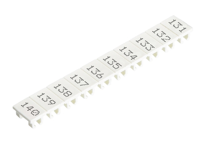 Шильдик 9705A/5/10 B  131-140 - Маркировка для клемм сечением 2,5 мм.кв., шириной 5 мм, 10 шильдиков, белая, нанесенные знаки: 131 – 140