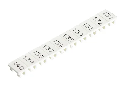 Шильдик 9705A/5/10 B  131-140 - Маркировка для клемм сечением 2,5 мм.кв., шириной 5 мм, 10 шильдиков, белая, нанесенные знаки: 131 – 140