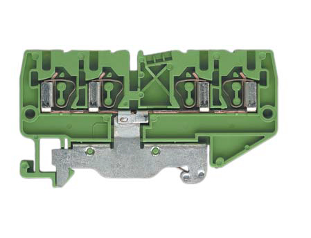 Клемма сдв. заземл. WKF 2.5 D2/2/SL/35 - Заземляющая клемма, 4 точки подключения, тип фиксации провода: пружинный, номинальное сечение: 2,5 мм кв., 24A, 800V, ширина: 5 мм, цвет: желто-зеленый, тип монтажа: DIN 35