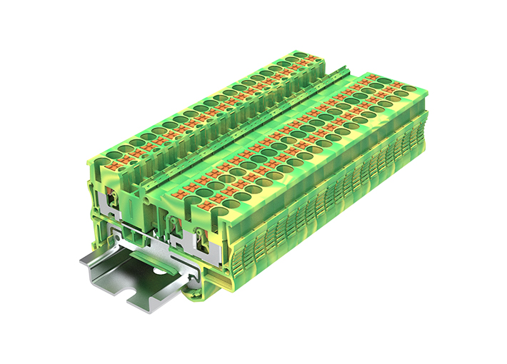 Заземляющая клемма TP2.5-3-PE - Заземляющая клемма, 3 точки подключения, push-in, номинальное сечение: 2,5 мм кв., ширина: 5,2 мм, цвет: желто-зеленый, тип монтажа: DIN 35