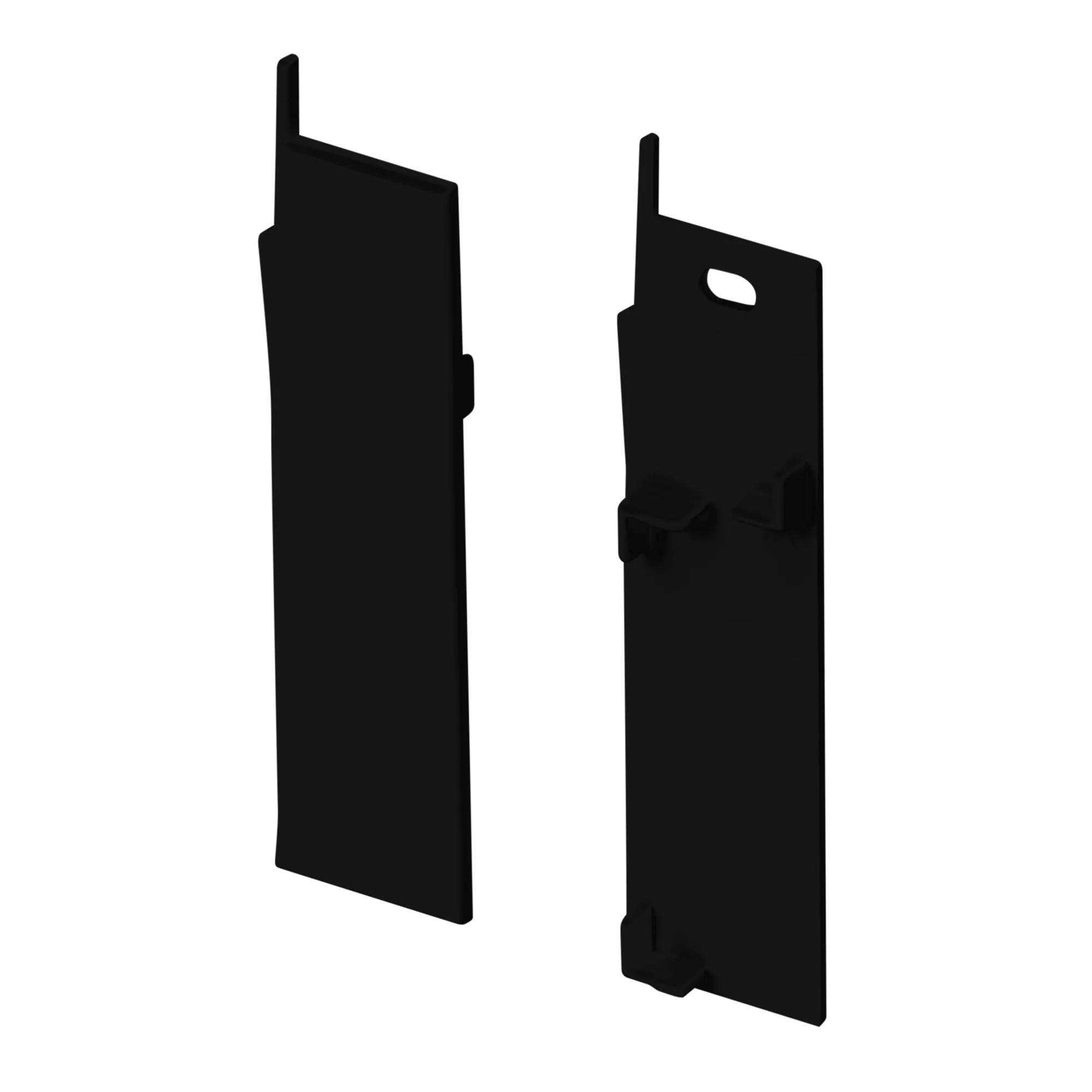 Заглушка PLINTUS-H73-F BLACK 043596 - Пара заглушек (правая - с отверстием, левая - без отверстия) для профиля PLINTUS-H73-F черного цвета. Материал пластик.  В комплекте 2 шт., цена за 1 комплект.