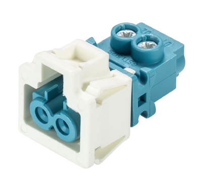 Разъем GST15I2S B1 R WW PB01 - Розеточный разъем в панель, 2 полюса, углубленный монтаж, винтовая фиксация, номинальное напряжение: 250V, номинальный ток: 16A, цвет рамки: белый, цвет контактной вставки: голубой, серия gesis GST15i2