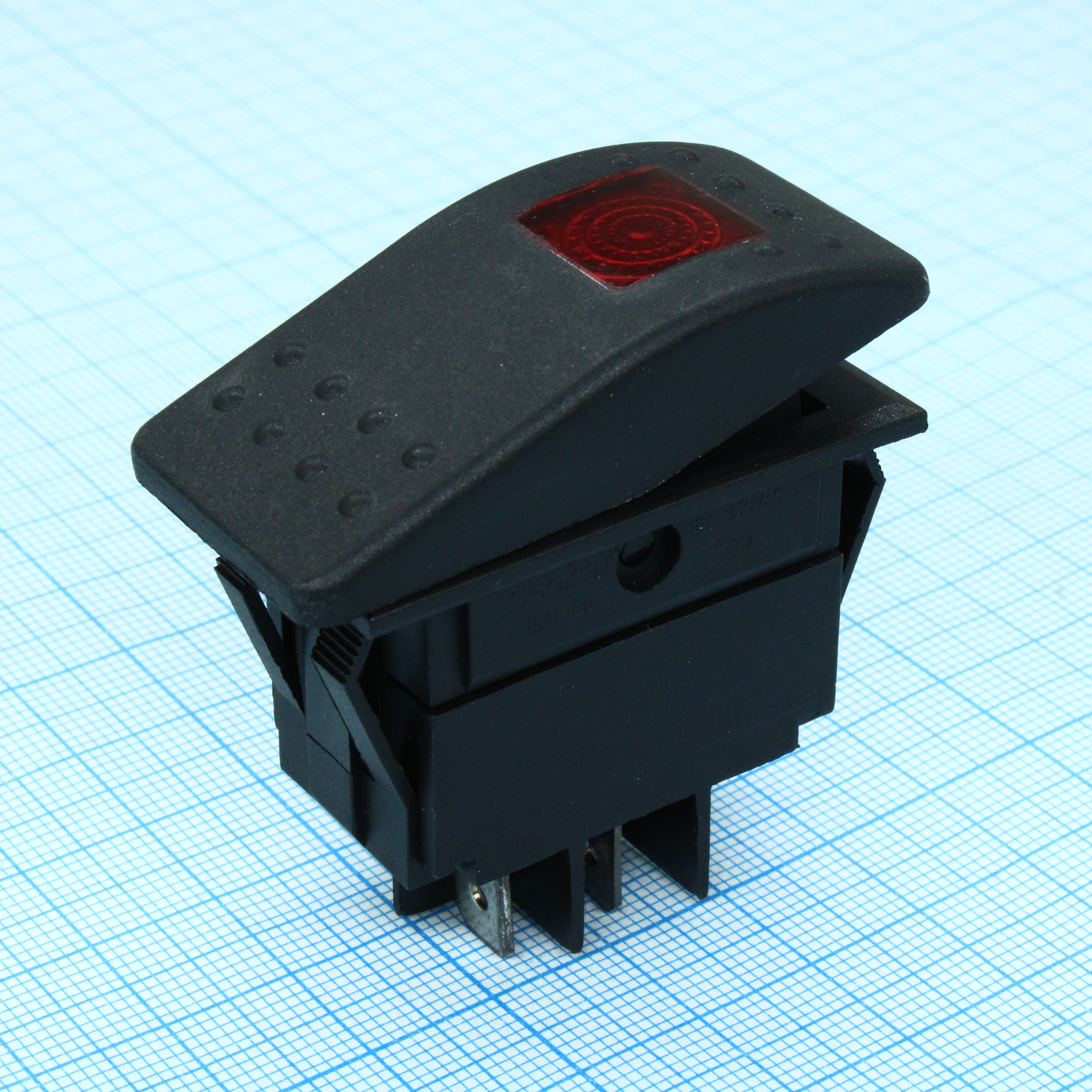 RK1-06N-250V красный - Выключатель клавишный ON-OFF с подсветкой (4c) 6А 250В