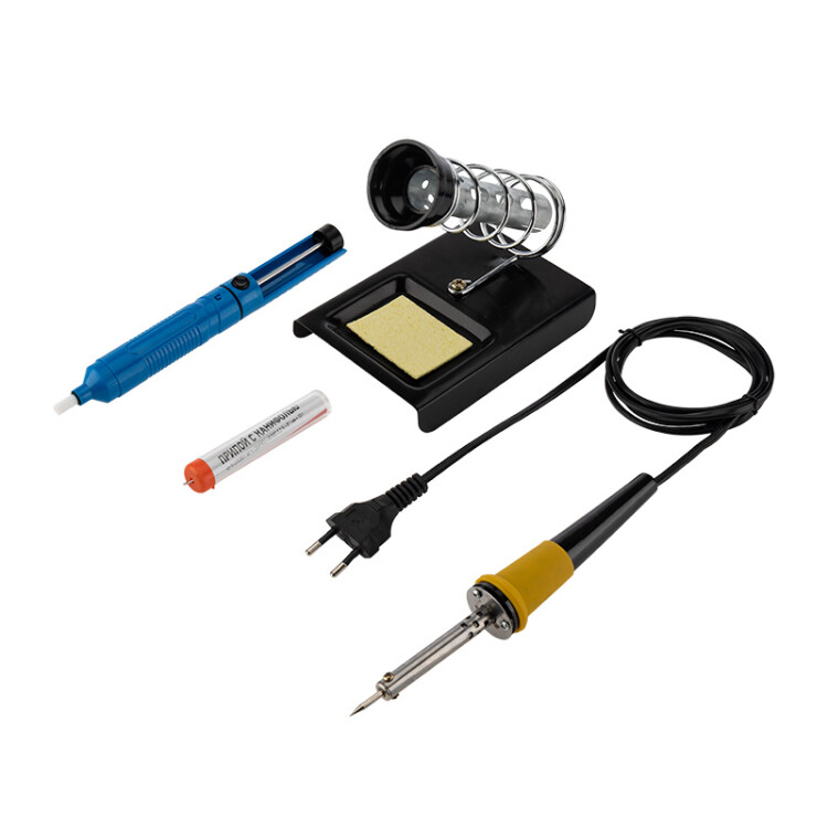 Набор для пайки №4 - Паяльник 30 Вт, оловоотсос, подставка, припой, губка