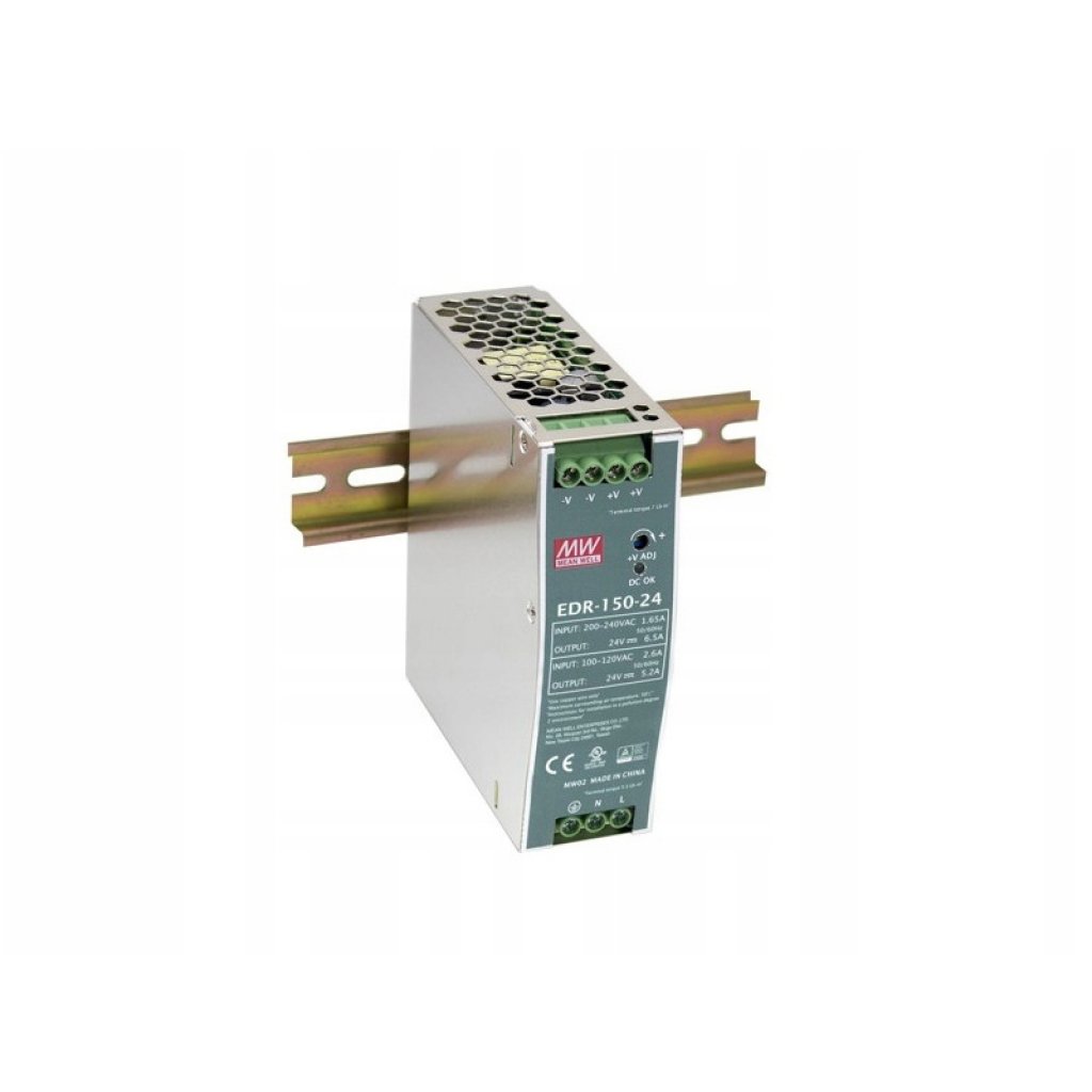 EDR-150-24 - AC-DC, 156Вт, вход 90…264V AC, 47…63Гц /127…370В DC, выход 24В/6.5A, рег. вых 24…28В, изоляция 3000В AC, в кожухе на DIN-рейку 40х125.2х113.5мм, -20…+60°С
