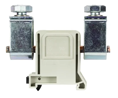 Клемма болтовая RFK 1 / 150 K S35 - Сильноточная болтовая клемма, тип фиксации провода: зажим-зажим, номинальное сечение: 150 мм кв., 335A, 1000V, ширина: 42 мм, цвет: серый, тип монтажа: DIN 35