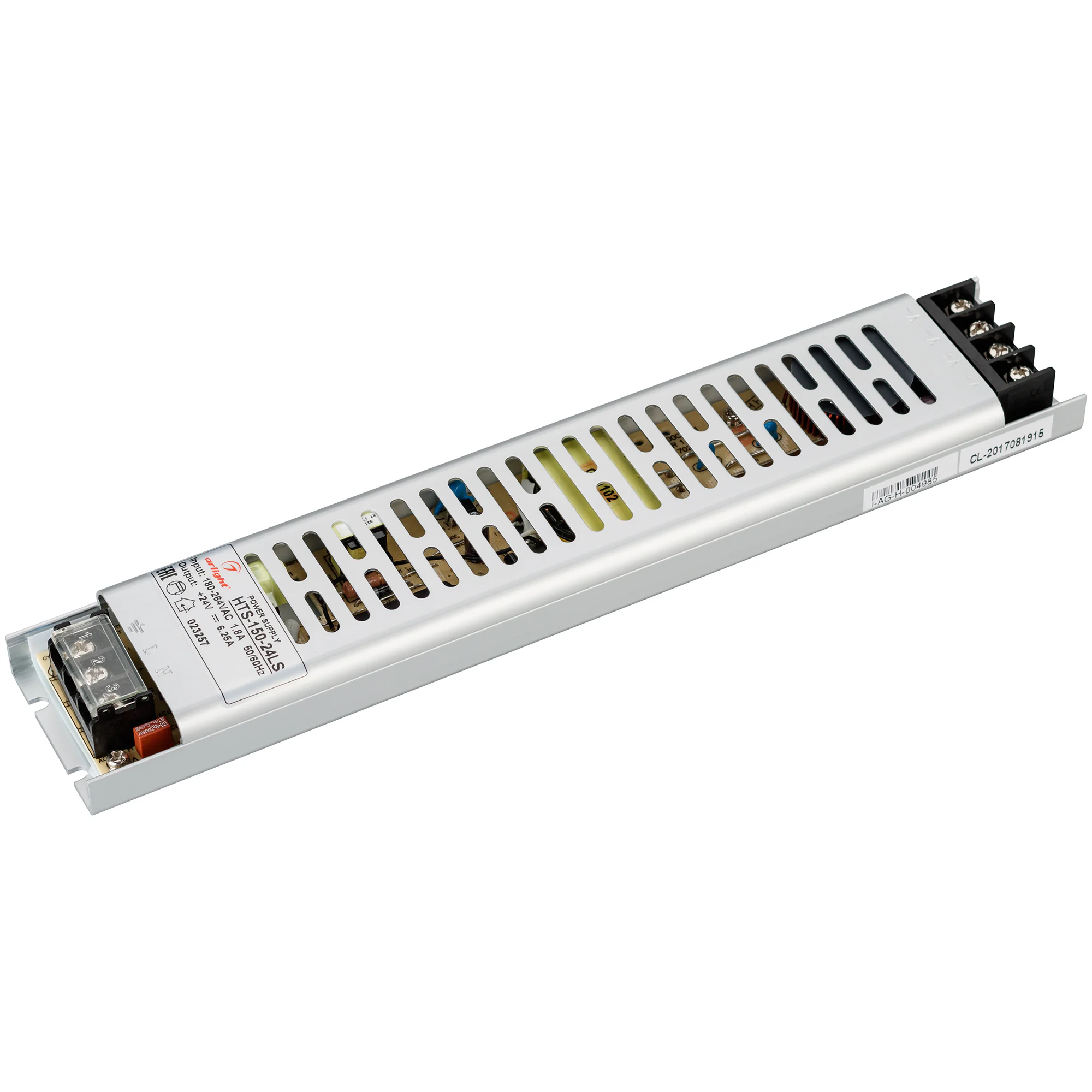 Блок питания HTS-150-24-LS (24V, 6.25A, 150W) 023257 - Источник напряжения с гальванической развязкой для светодиодных изделий. Входное напряжение 180-264 VAC. Выходные параметры: 24 В, 6,25 А, 150 Вт. Встроенный PFC >0,5. Негерметичный алюминиевый сетчат
