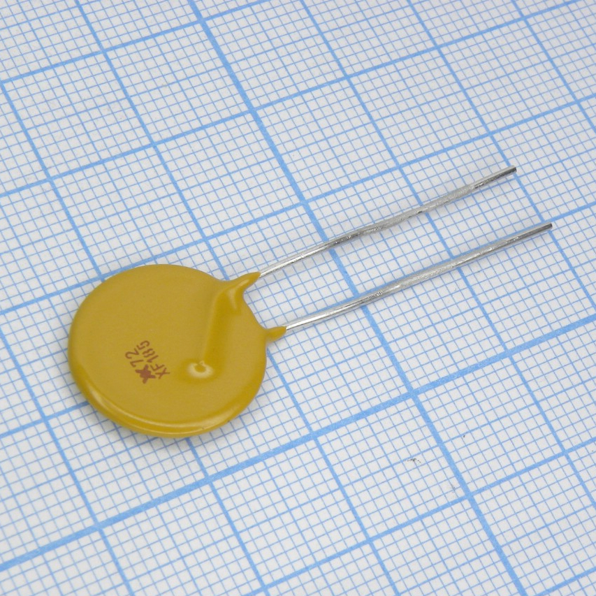 RXEF185-2 - Самовосстанавливающийся предохранитель PTC 1.85A(hold) 3.7A(trip) 72V 40A 2.1W 12.6s 0.08Ohm, радиальные выводы, 17.5 X 3 X 22.4mm, лента в катушке