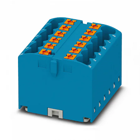 Распределительная клемма JUT15-10x2.5-BE - Распределительная клемма, 10 точек подключения, тип фиксации провода: Push-in, номинальное сечение: 2,5 мм кв., 690V, 41A, цвет: синий, тип монтажа: DIN35