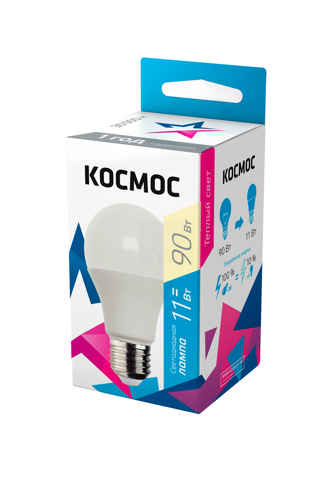 Лампа светодиодная A60 11Вт 3000К E27 220В КОСМОС LkecLED11wA60E2730