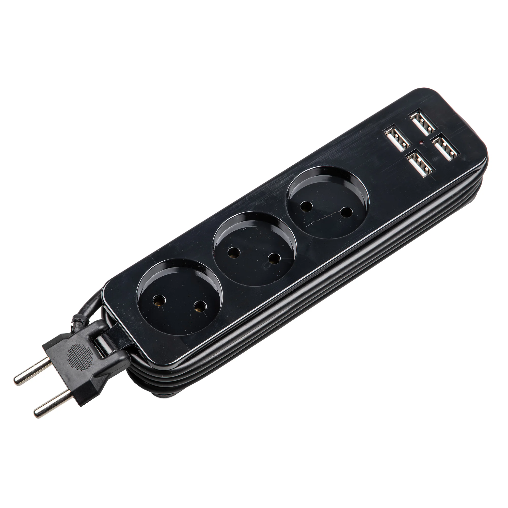 Удлинитель серии Travel шнур 1,8м 3 гнездa 10A без зазамления 4USB 3,1A черный ТМ S-CT3-1,8U BLACK