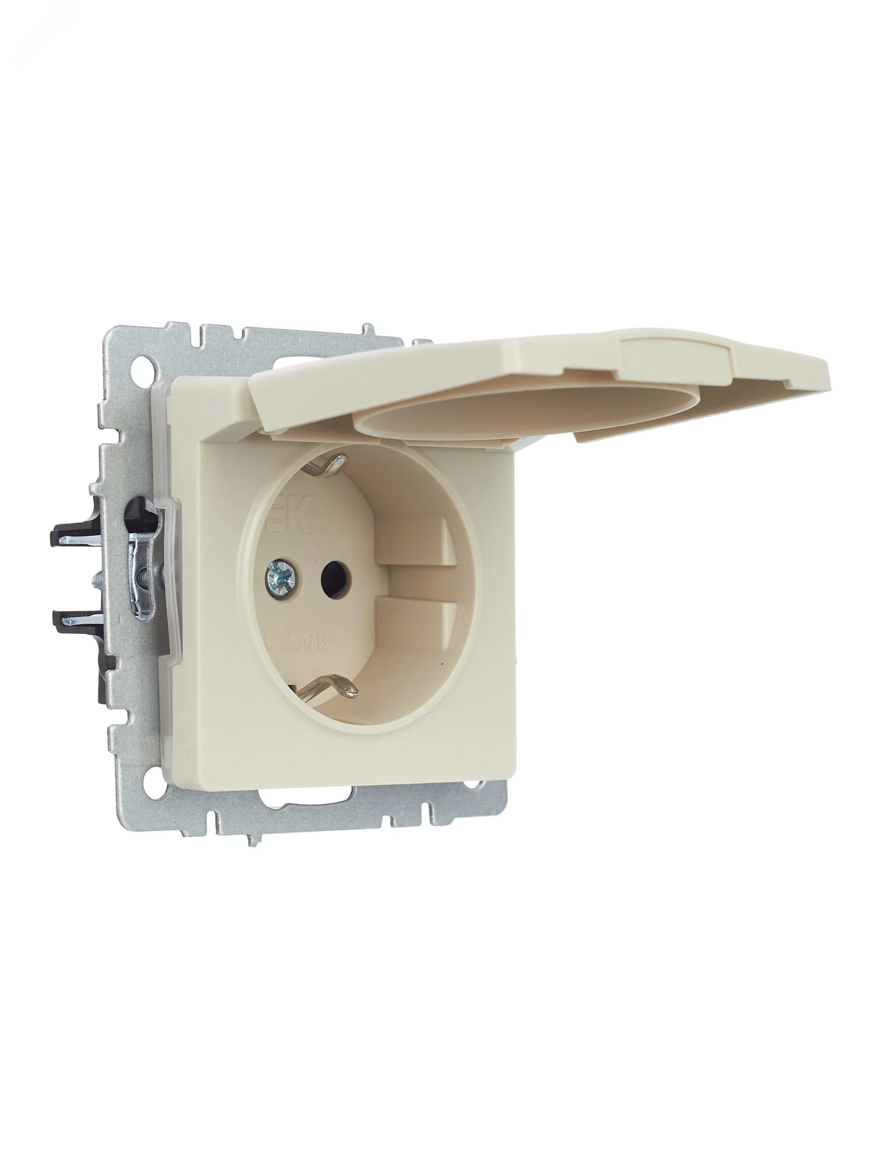 Розетка BRITE РСбш10-3-44-БрКр 16А IP44 с заземл. защ. шторки с крышкой беж. BR-R16-16-44-K10