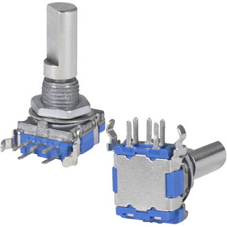 EC11B 30/15 20MM PUSHPIN - Энкодер EC11 30 щелчков, 15 импульсов, металлический вал с лыской 20мм, с кнопкой, вертикальные выводы