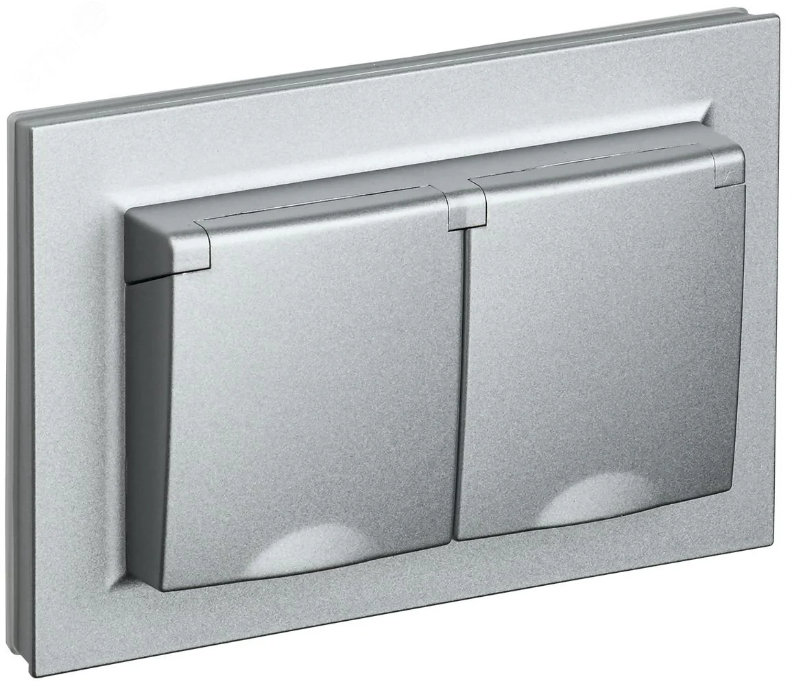 Розетка 2-м СП BRITE РСбш12-3-44-БрА 16А в сборе IP44 с крышкой алюм. BR-R26-16-44-K47-F