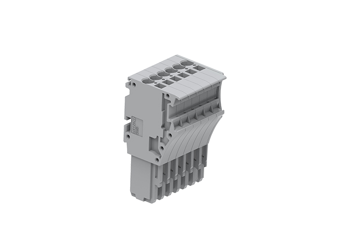 Вилка штекерная 2150-106 - Вилка штекерная для клемм с разъемом, тип фиксации провода: пружинный, 6 полюсов, мм кв., 13,5A, 500V, цвет: серый