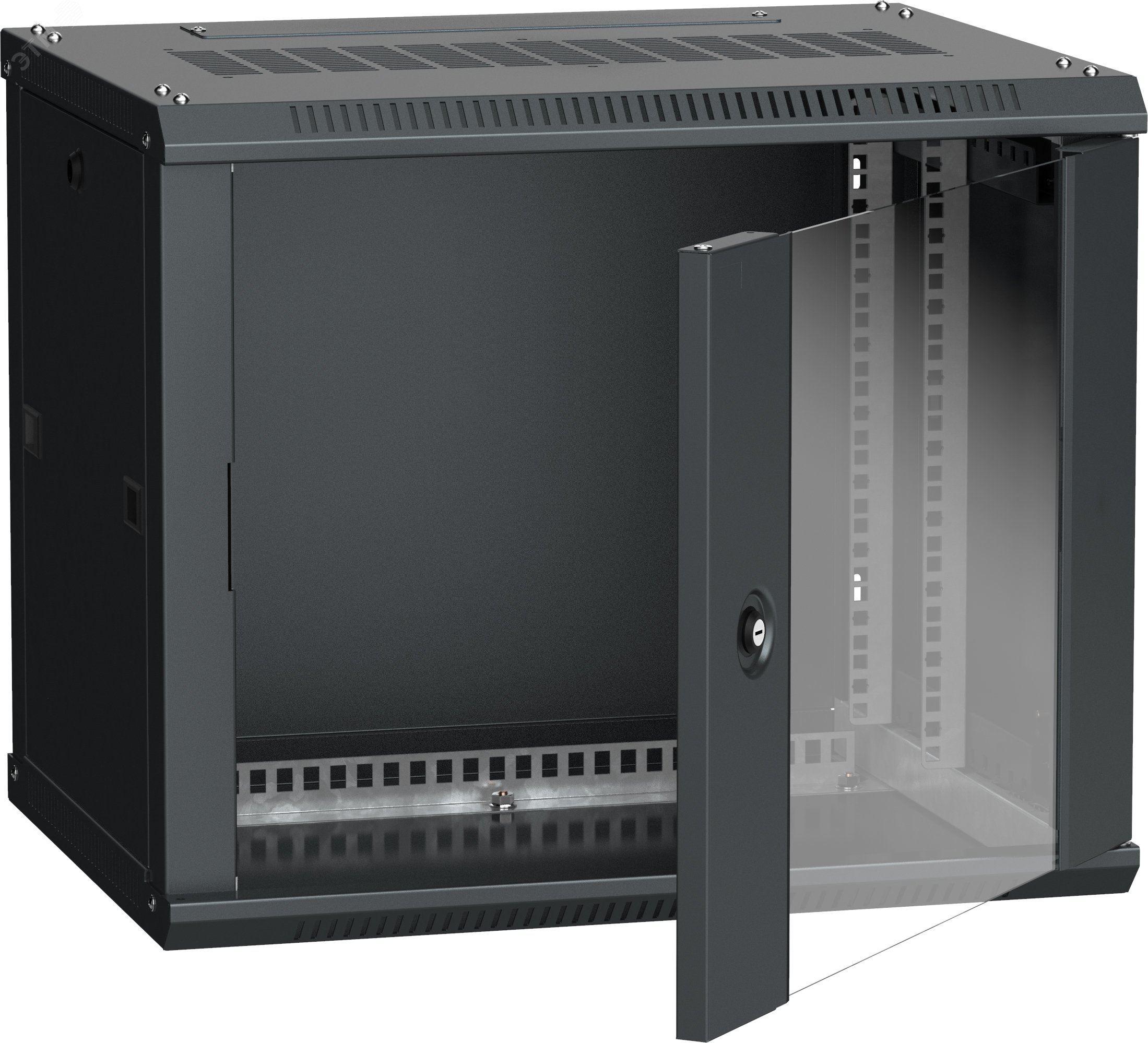 Шкаф настенный 19" LINEA W 9U 600x450мм стеклянная дверь RAL9005 LWR5-09U64-GF