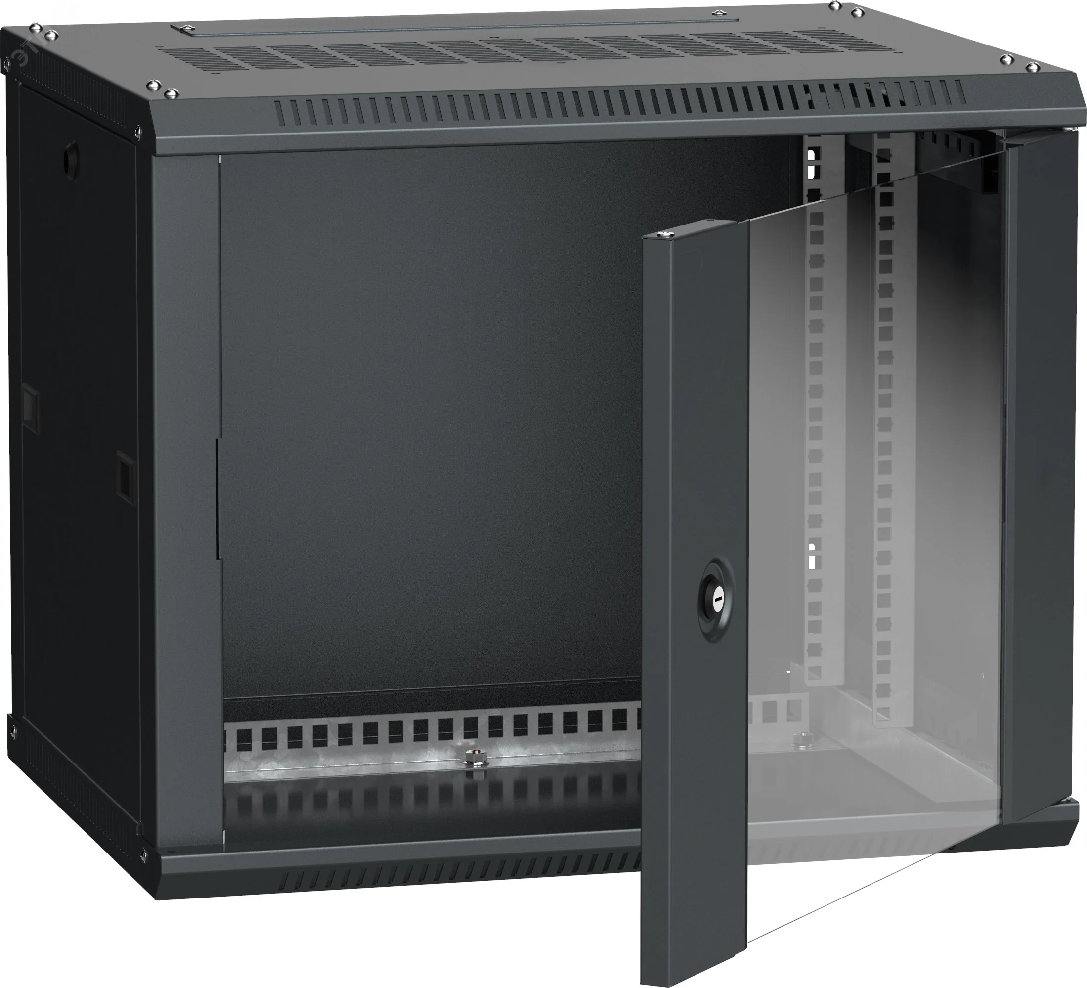 Шкаф настенный 19" LINEA W 9U 600x450мм стеклянная дверь RAL9005 LWR5-09U64-GF