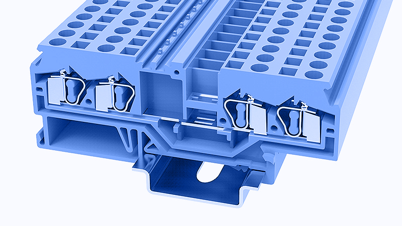 Проходная клемма WS4-QU-01P-12 - Проходная клемма, 4 точки подключения, тип фиксации провода: пружинный, номинальное сечение: 4 мм кв., 32A, 800V, ширина: 6 мм, цвет: синий, тип монтажа: DIN35